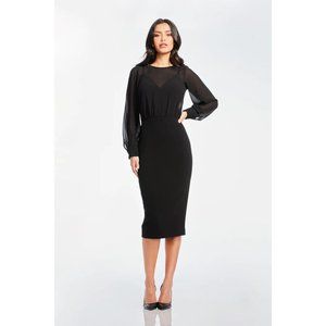 DRESS THE POPULATION Pilar Mixed Media Long Sleeve Dress in Black